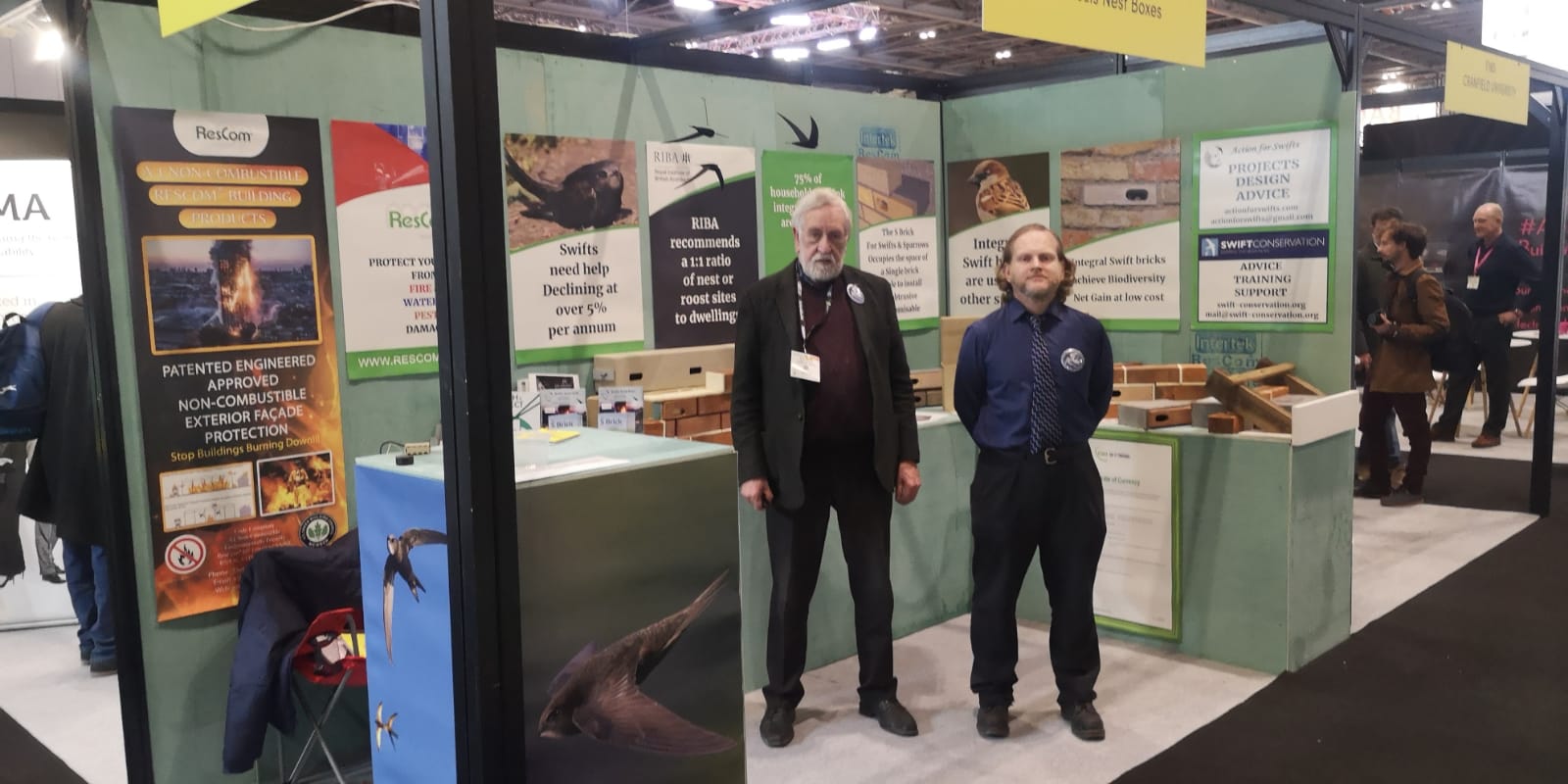 Two members of Action for Swifts at the Genesis Nest Box stand at the London Future Build Exhibition